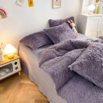 Princess Style Grey Purple Shaggy Warm Mink Velvet Crystal Duvet Cover Set for