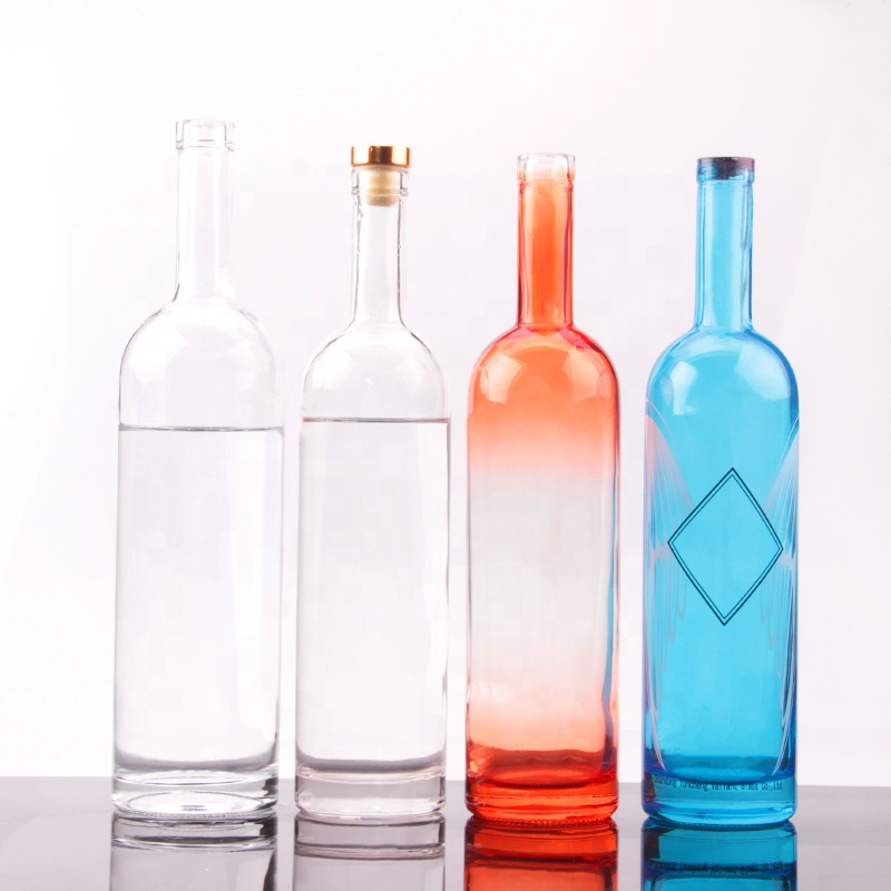 750ml Round Shape Glass Vodka Bottle with Cork Cap and Customized Surface Handing