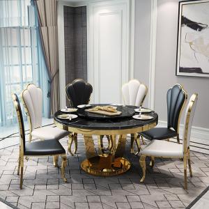 China Round Dining Room Stainless Steel Marble Tables Customized Color factory