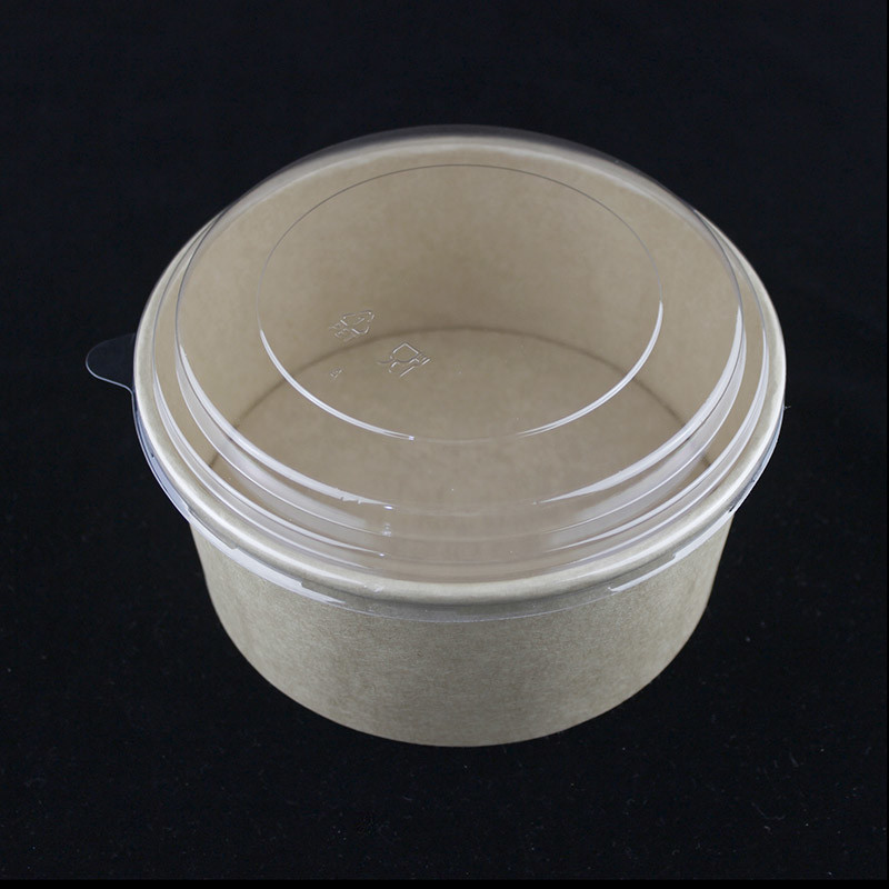 Single Wall Paper Salad Bowls With Lids Round Kraft Noodles Container 1300ml