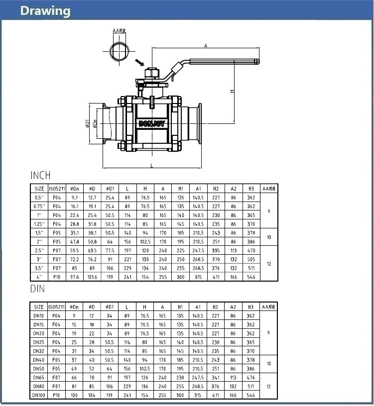 3 pcs Non retention Sanitary Ball Valve disasembly full port , SS316L , 2 INCH
