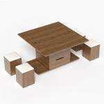 Contemporary Lift-Top Foldable Coffee Table with 4 Stools & Storage for Living