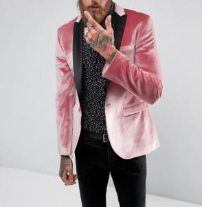 China Factory custom high quality mens Super skinny fit peaked lapels velvet blazer jacket factory