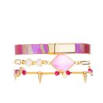 0.7mm clear elastic Beaded Bracelet Stack Set Hot Pink Leather crystal Zircon