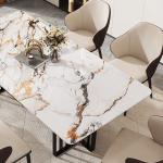 Sophisticated Marble Dining Table With Shiny Stainless Steel Base