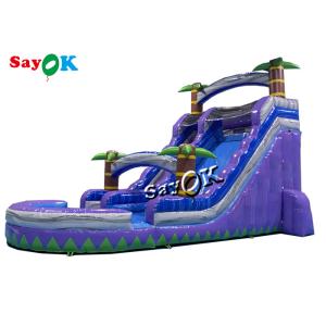 China Wet Dry Inflatable Slide Clearance Two Lanes Big Tropical Palm Tree Inflatable Water Slide With Splash Pool on sale