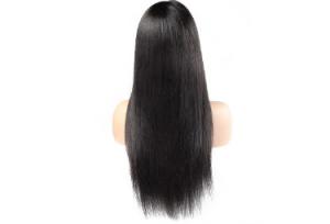 China Natural Black Full Lace Wig With Bangs 100% Virgin Silk Straight Human Hair Wigs factory