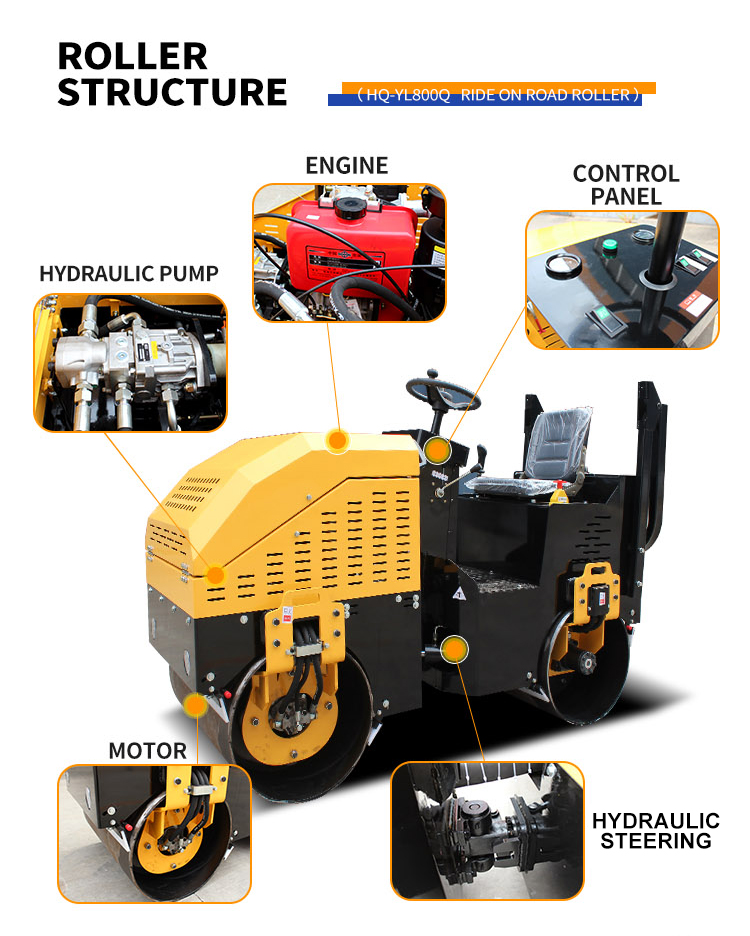 Small Vibratory Mini Compactor Roller Double Drum Roller with 55L Water Tank Capacity