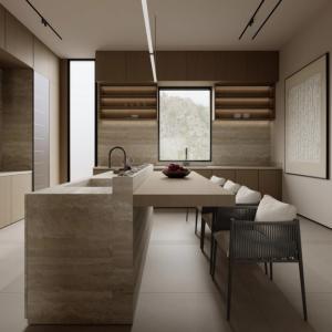 China Kitchen Cabinet Supplier Handleless Wood Veneer Kitchen Cabinet factory