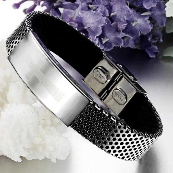 Tagor Stainless Steel Jewelry Super Fashion Silicone Leather Bracelet Bangle