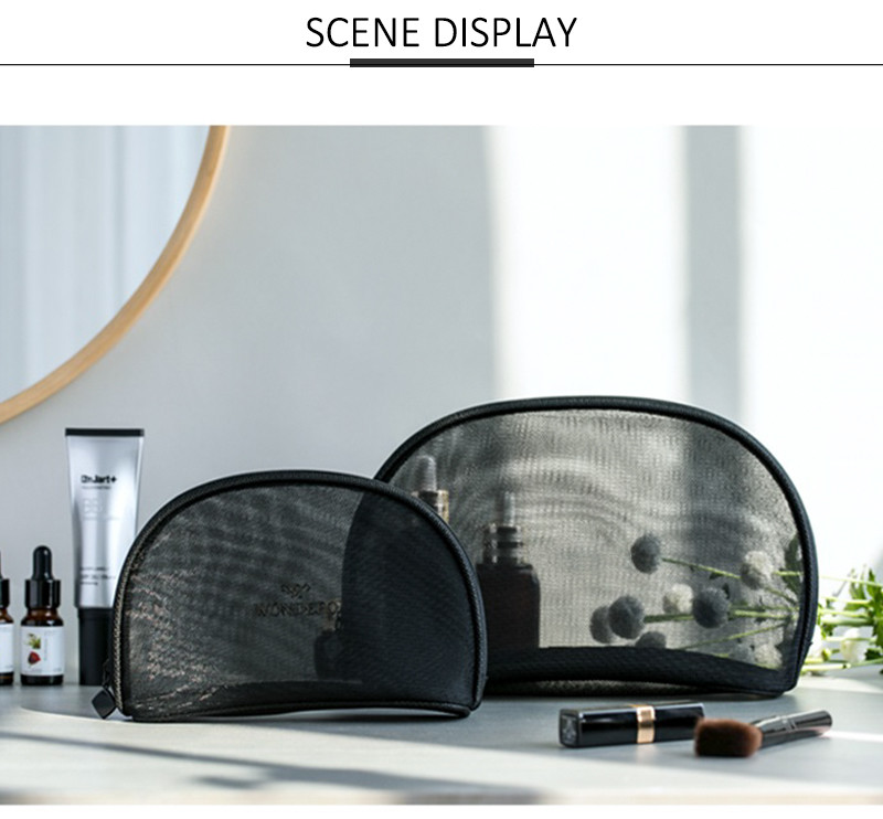 See Through Half Moon Shape Mesh Cosmetic Makeup Bag