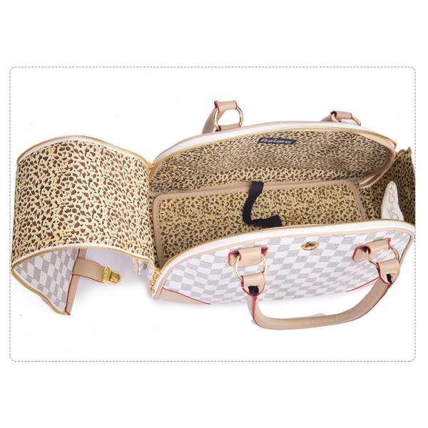 Design Classic Dog Handbag Grid PU Quality Leather Pet Carriers