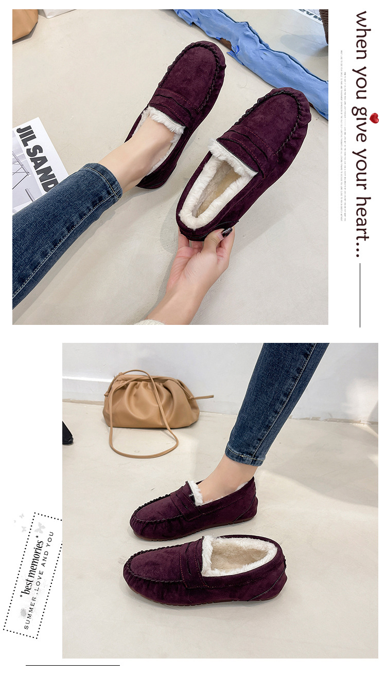 Warm Low Heel Round Toe Velvet Cotton Plush One Step Shoes for Commuter