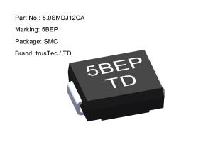 China High Power SMD TVS Diode 12v 5000W 5.0SMDJ12CA Clamping Voltage 19.9V factory