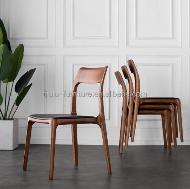 Nordic Stackable Wood Dining Chair for Hotel Restaurant General Home Furniture Mail Packing N