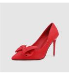 ZM014 New Fashion Sweet Stiletto Super High Heel Shallow Mouth Pointed Suede Bow