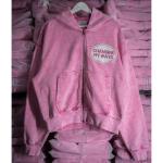 Custom Pink Snow Washed Ditressed Embroidery Patch Heavyweight Boxy Fit Drop