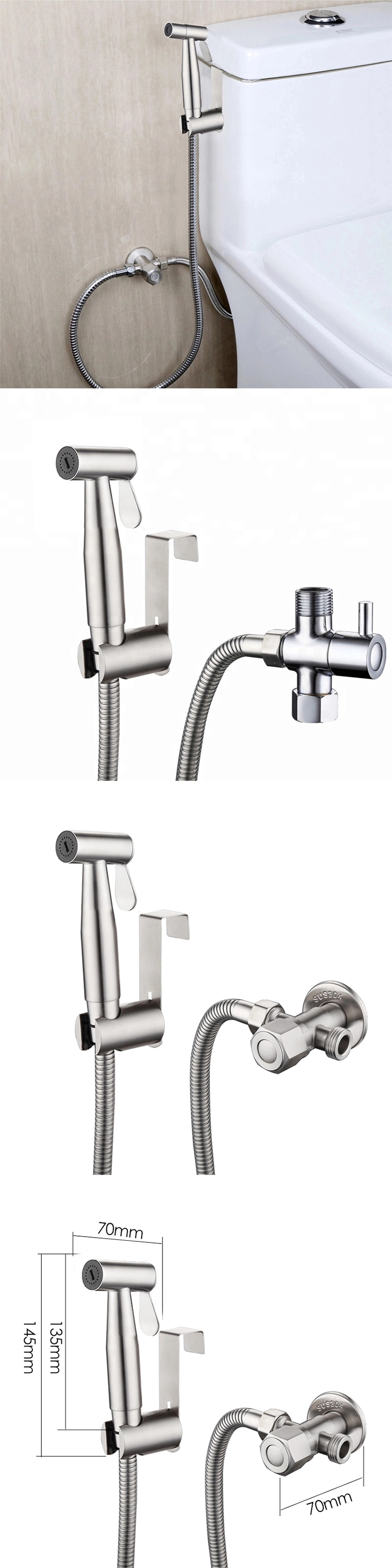 Toilet Bidet Sprayer Faucet Shattaf Set Stainless Steel For Bathroom Health Showering