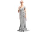 Deep V Neck Bridal Bridesmaid Dresses , Grey Color Ladies Evening Dress With