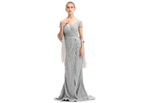 China Deep V Neck Bridal Bridesmaid Dresses , Grey Color Ladies Evening Dress With Sash factory