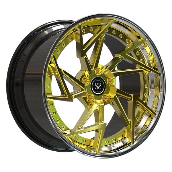 Polish Barrel +Gold Brush Disc Staggered 21 22 inches 2-PC Forged Alloy Rims 13J