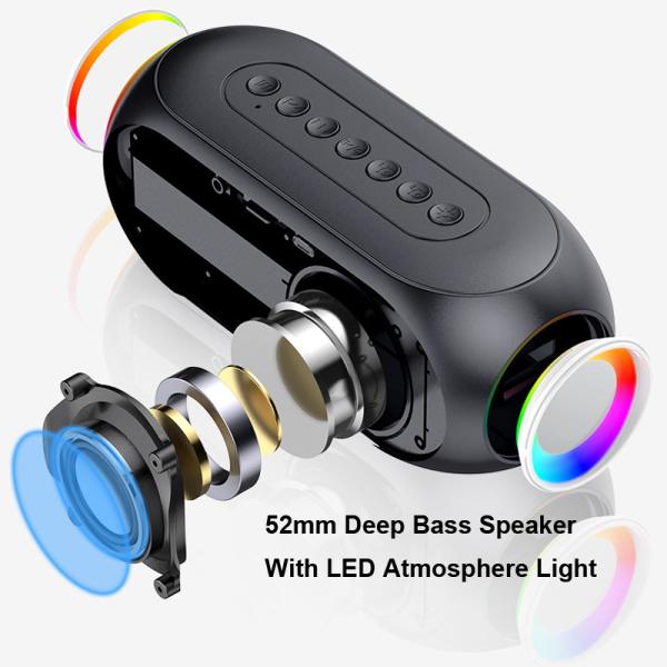 60Hz 10Hours Play Time Wireless Portable Speaker With Clock Led Mirror Plate