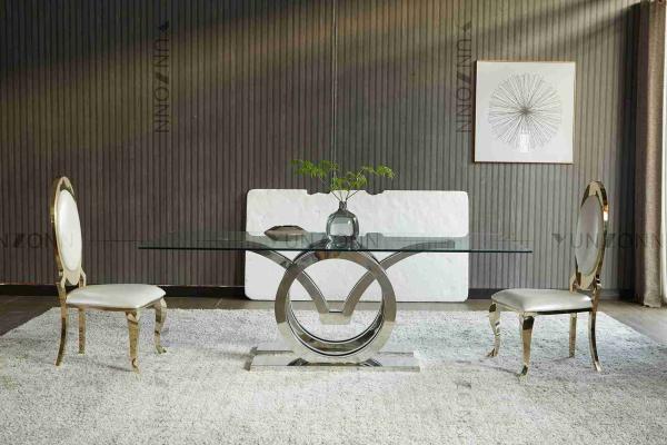 Seagulls Design Luxury Modern Glass Top Dining Table Set 4 Seater Stainless