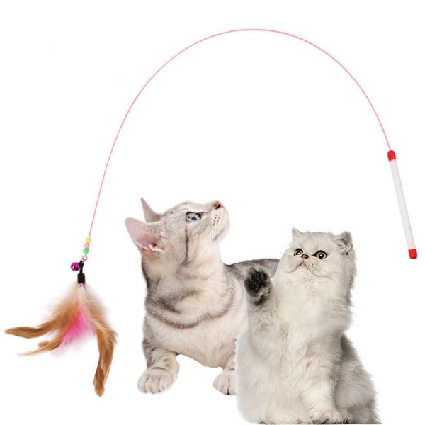 Colorful Interactive Cat Toys Wire Feather Bell Cat Tickling Stick With Logo