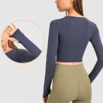 Slim Fit Activewear T Shirts Yoga Long Sleeve Crop Top With Thumb Hole