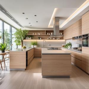 China Factory Modern Natural Wood Grain Veneer Melamine Custom Kitchen Cabinets factory