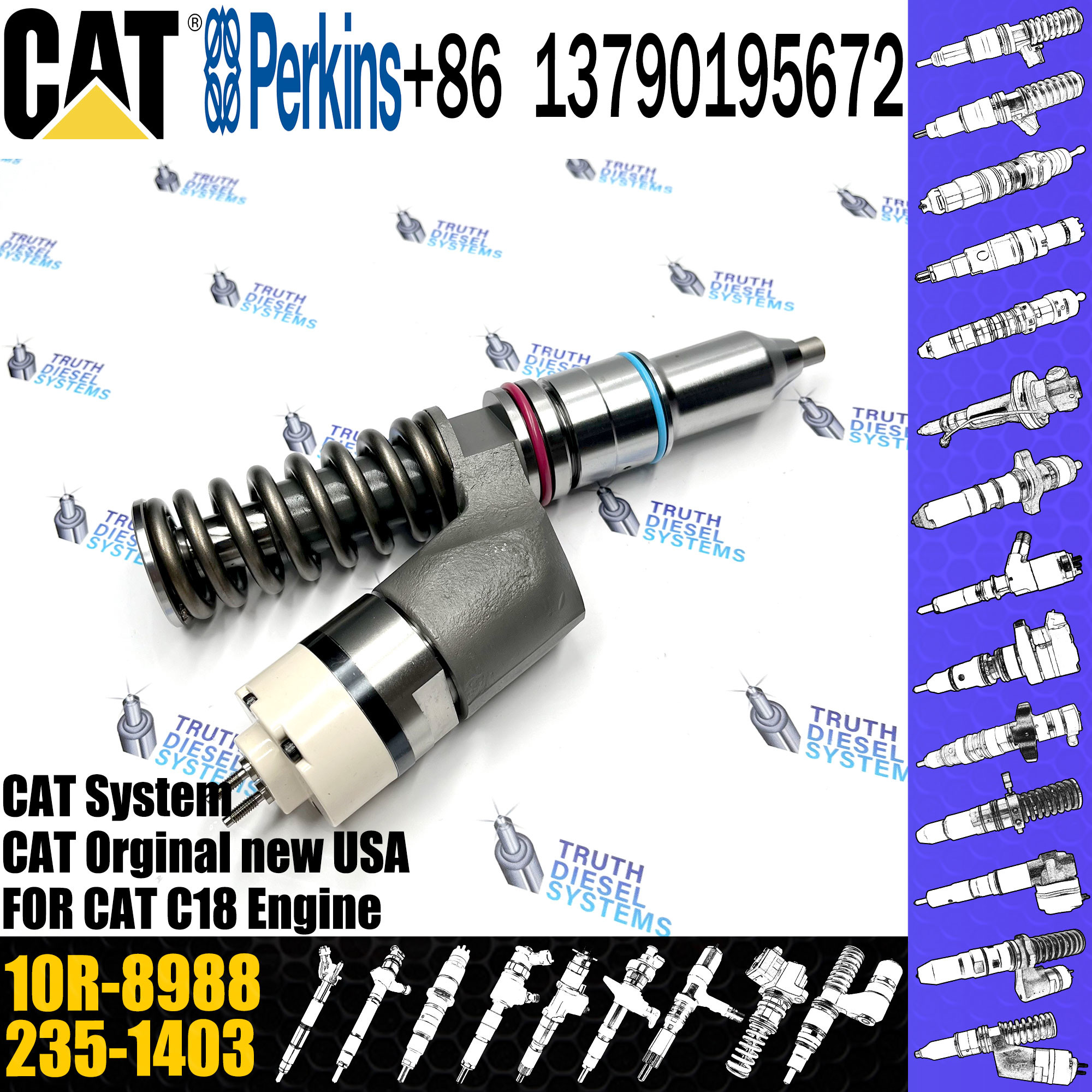 Diesel Fuel Injector 295-9085 10R-8988 253-0616 291-5911 10R-9787 211-3026 276-8307 10R-0724 For C15 C18 Engine
