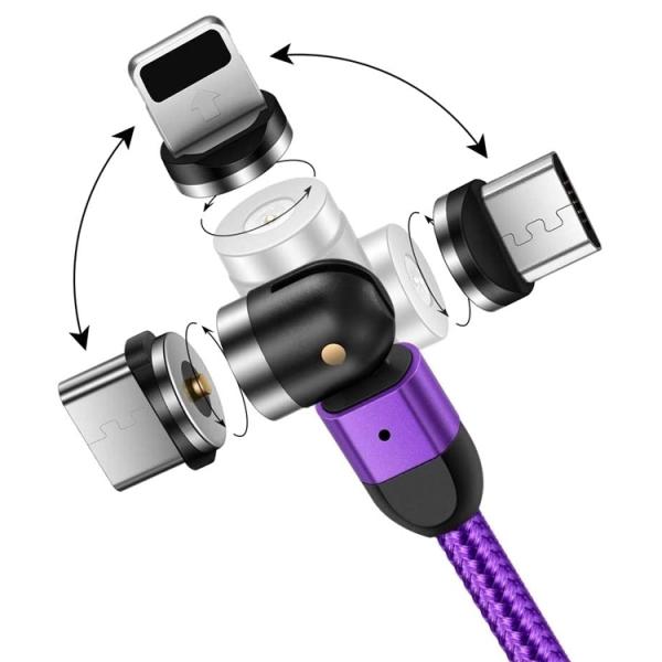 Fast Charger Phone Accessories 540 Degree Rotation 3 in 1 Micro Type C Magnetic USB Data Charging Cable