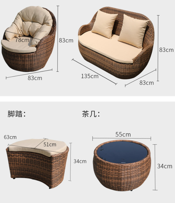 CE BSCI Glass Top Coffee Table Cushions Patio Furniture Sofa Set Furniture Outdoor