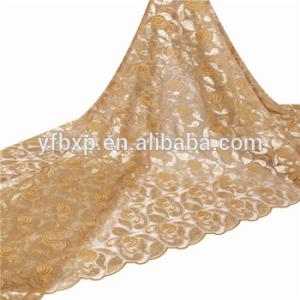 China F50231 Embroidery gold sequin african french lace fabric for wedding dress/ garment/ suit factory