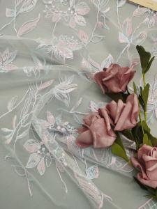 China Leafy Embroidered Star Lace Fabric Mesh Piece Dye For Wedding Dress factory