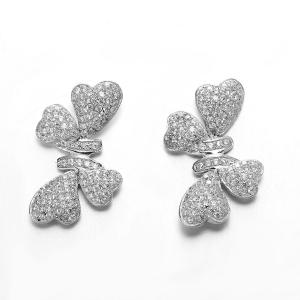 China Bow of Four Hearts 925 Silver CZ Stud Heart Earrings Small Silver Hoop Studs factory