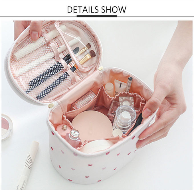 Heart Printed Zipper Closure Satin Cosmetic Makeup Bag