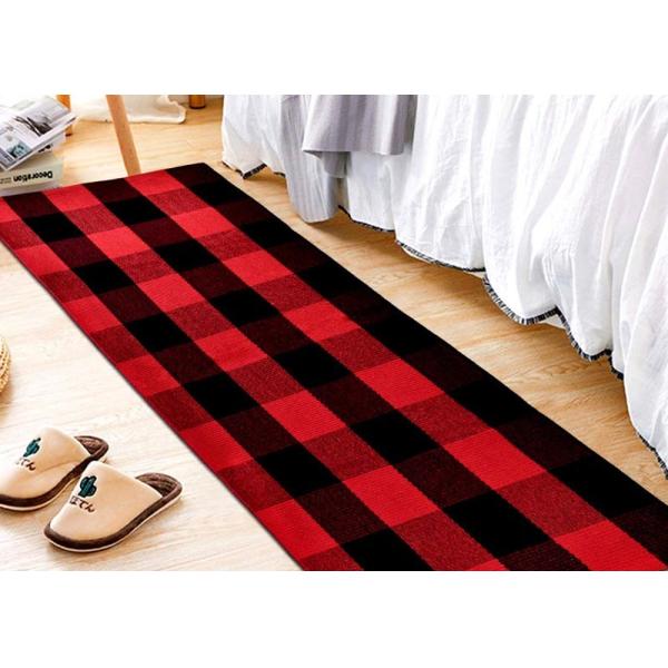 Customized Cotton Thread Red And Black Viscose Fiber Lattice Doormat