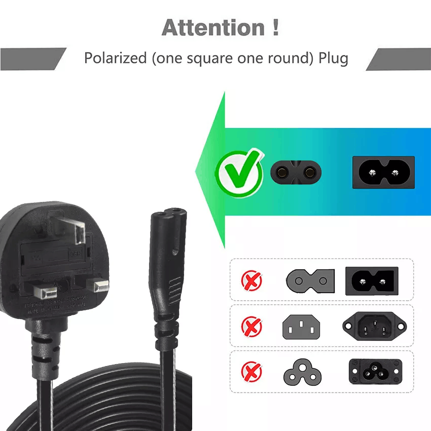 UK Plug to IEC C7 Power Cord 1.5m Pure Copper Black