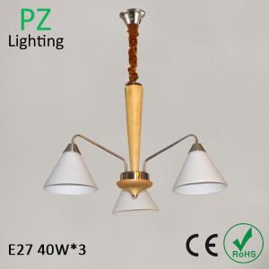 China Household 3 arms mini wood pendant lamp glass shade chrome lighting CE/ROHS made in China factory