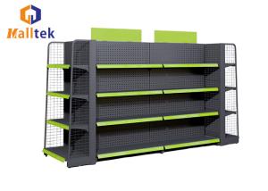 China 2 Side Supermarket Gondola Shelving Metal Perforated Back Panel Shelf Display Rack factory