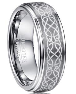 China Gray Flower Pattern Men's Wedding Ring Gold Tungsten Carbide Zircon Commemorative Jewelry factory