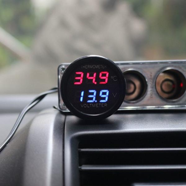 2 In 1 DC 12V Digital Car Voltmeter Thermometer Temperature Meter Battery