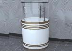Wooden White Custom Glass Display Cases Fashion Round Shape With LED Pole