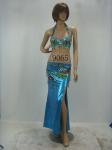 Mature Belly Dancing Clothes Blue Halter Neck Bikini Top Floor Length Skirt For