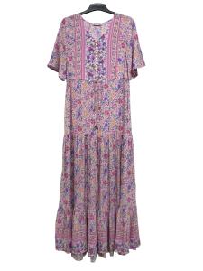 China Printed Custom Womens Dresses Long Flounce Lavender Dresses With Front Buttons factory