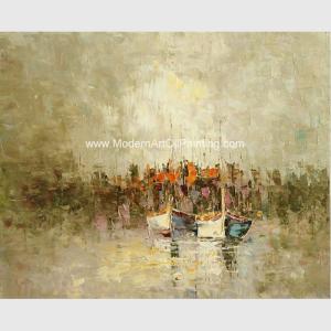 China Framed Palette Knife Oil Painting , Abstract sailboat scenery wall art painting factory