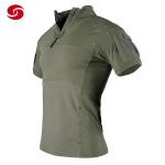 Stand Collar Military POLO T Shirt Zipper Closer Pockets