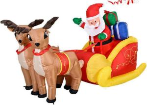 China Outdoor Waterproof Nylon Santa And Reindeer Inflatable With Sled Christmas Decoration factory