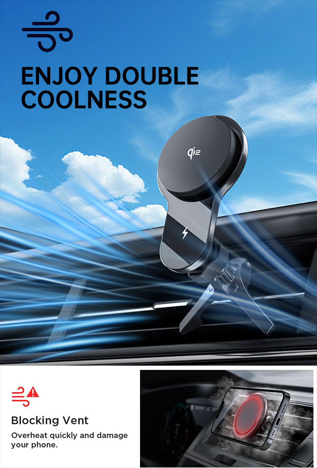 Car Phone Holder With Ultra-Thin Fan Cooling And Strong Magnetic Stability For Fast Charging And LED Lighting Effects